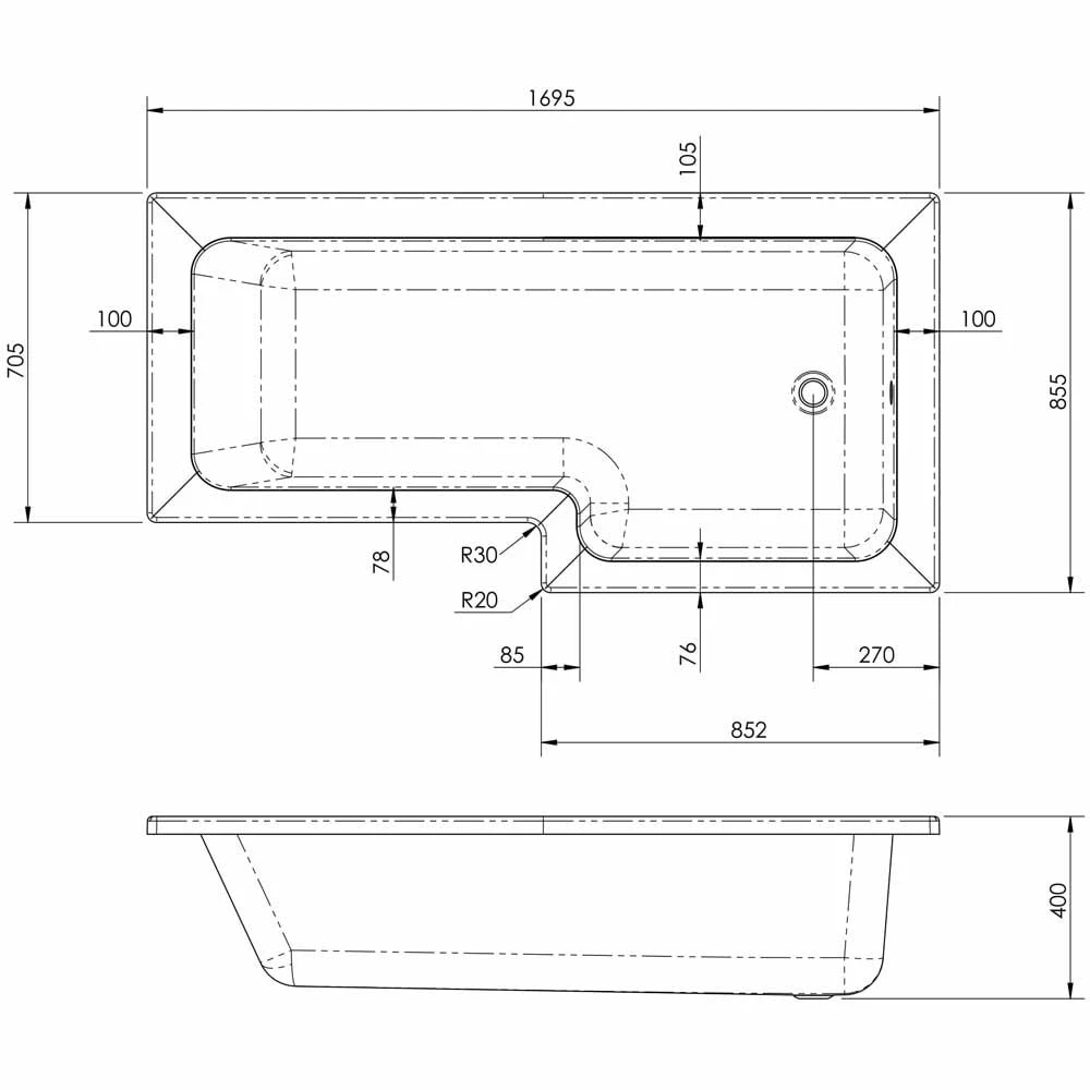 Nuie Square L Shape 1700mm Shower Bath RH, Fixed Screen & White Panel 5 Nuie Square L Shape 1700mm Shower Bath RH, Fixed Screen & White Panel - Image 3