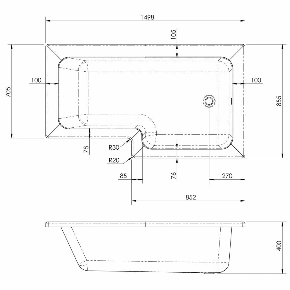 Nuie Square L Shape Single Ended Bath RH 1498x855x705 5 Nuie Square L Shape Single Ended Bath RH 1498x855x705 - Image 3