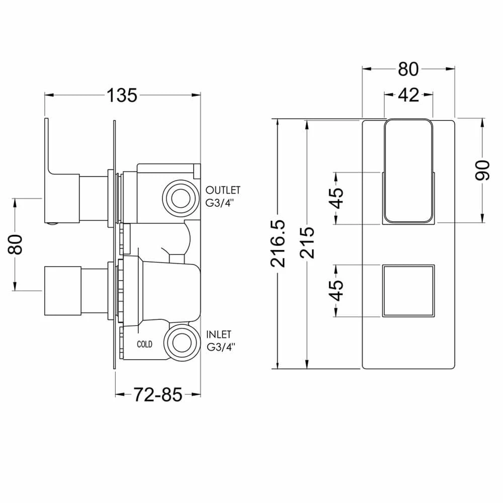 Nuie Windon Matt Black Twin Thermostatic Shower Valve With Diverter - WIN4TW02 4 Nuie Windon Matt Black Twin Thermostatic Shower Valve With Diverter - WIN4TW02 - Image 2