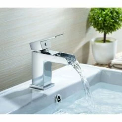 RAK Art Cubis Chrome Single Lever Waterfall Flat Mono Basin Mixer Tap-RAKWFF3001 -TAPS UK Sales rak art cubis chrome single lever waterfall flat mono basin mixer tap rakwff3001 p39891 197183 image