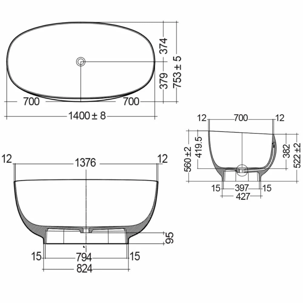 RAK Cloud Matt Black Freestanding Bath Tub - CLOBT14075504 4 RAK Cloud Matt Black Freestanding Bath Tub - CLOBT14075504 - Image 2