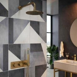 Vibrance Brass-Gold Thermostatic Shower Valve, Hand Shower & Fixed Head Kit