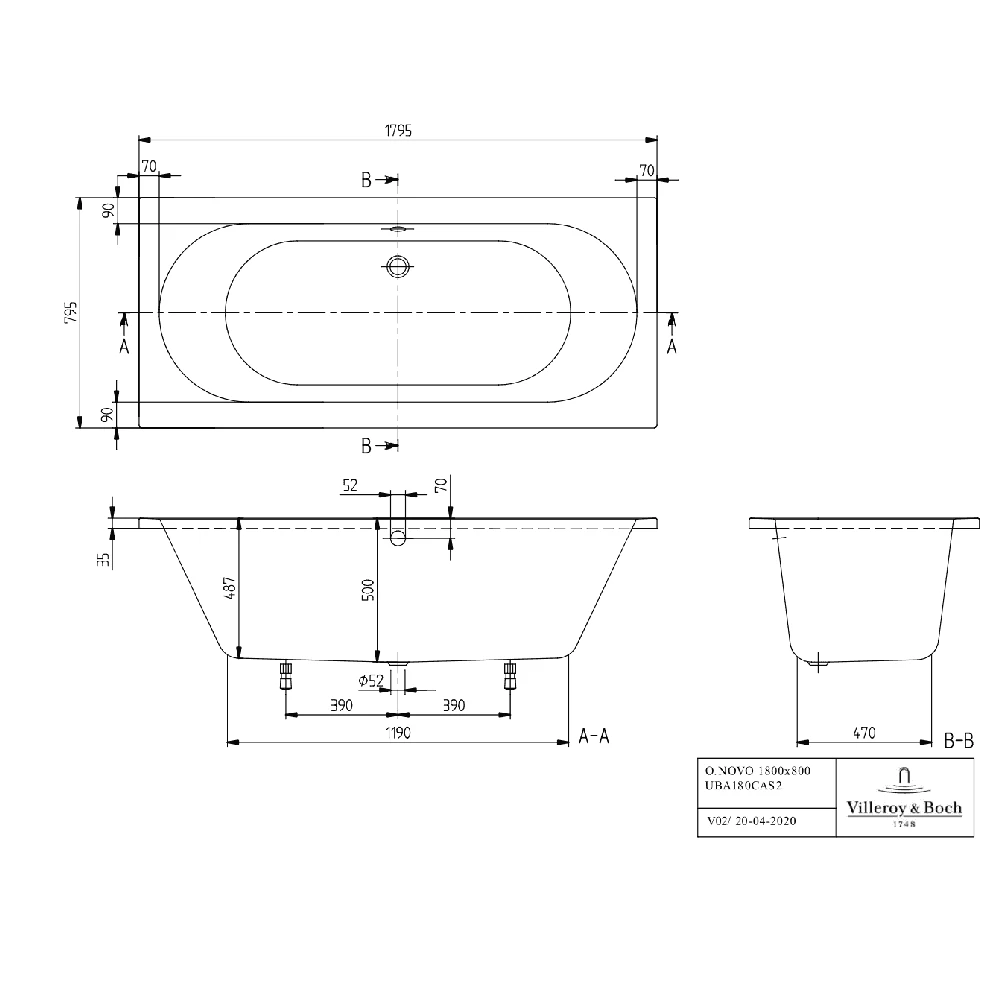 Villeroy & Boch O.novo Rectangular Bath Duo With Leg Set, Alpin 1800x800 8 Villeroy & Boch O.novo Rectangular Bath Duo With Leg Set, Alpin 1800x800 - Image 6