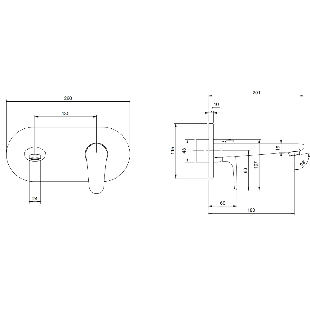 Villeroy & Boch O.novo Start Chrome Wall Mounted Single-lever Basin Mixer, No Waste 7 Villeroy & Boch O.novo Start Chrome Wall Mounted Single-lever Basin Mixer, No Waste - Image 5